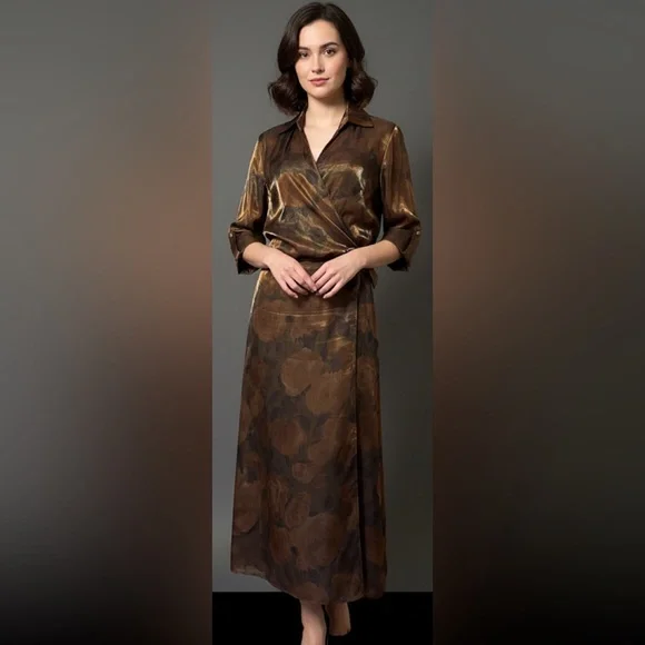 Elegant Formal Evening Wrap Top with Full Length Skirt Sz 12 Brown/Bronze Laura - Picture 2 of 11
